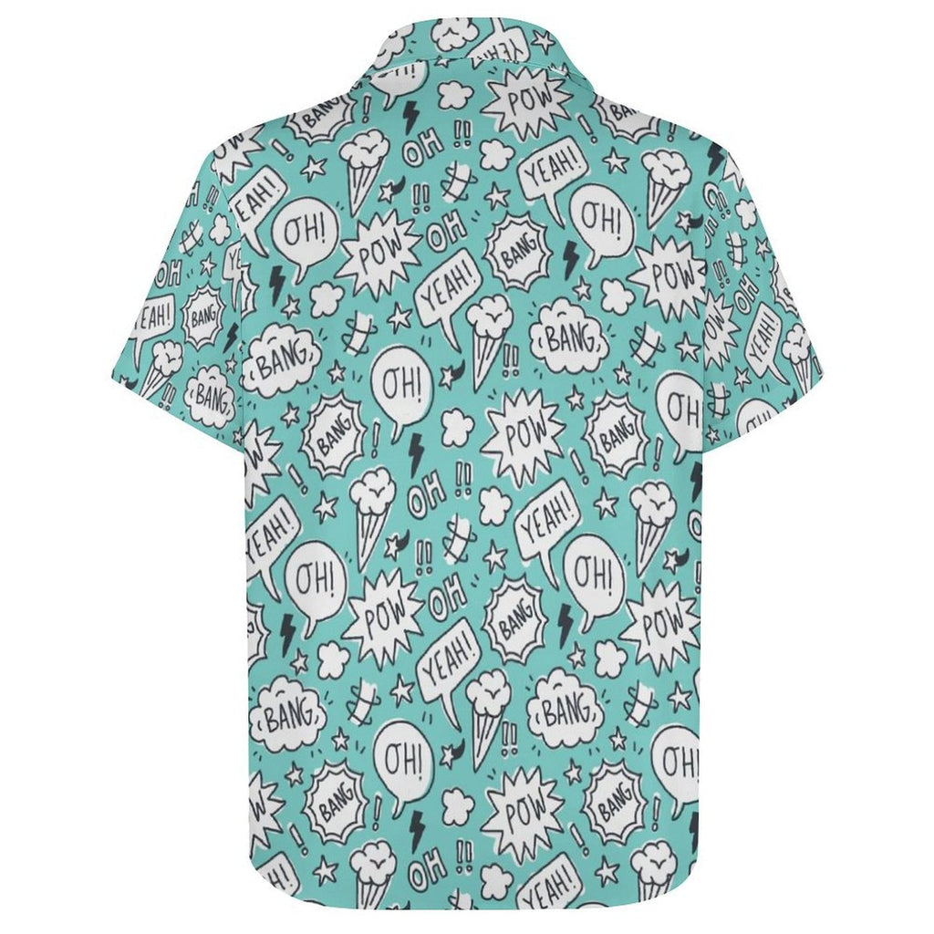 Comic Book Speech Bubbles Women's Collared Pocketless Short Sleeve Shirt