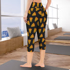 Pizzas Women's High Waist Pocket Capri Yoga Leggings Women's High Waist Capri Yoga Leggings Food Printed Offshore