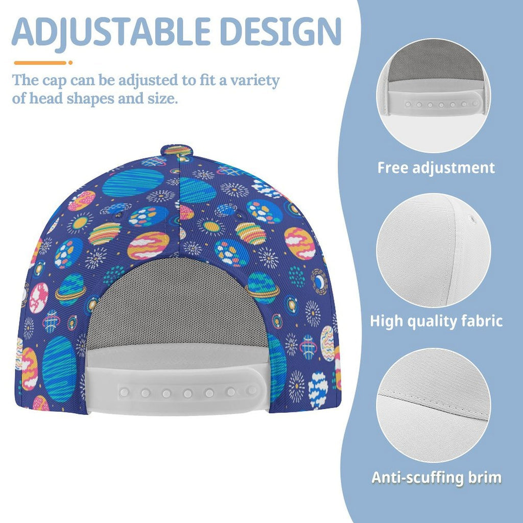 Planets On Blue Kids Baseball Cap Kids Baseball Hat Printed Offshore Space