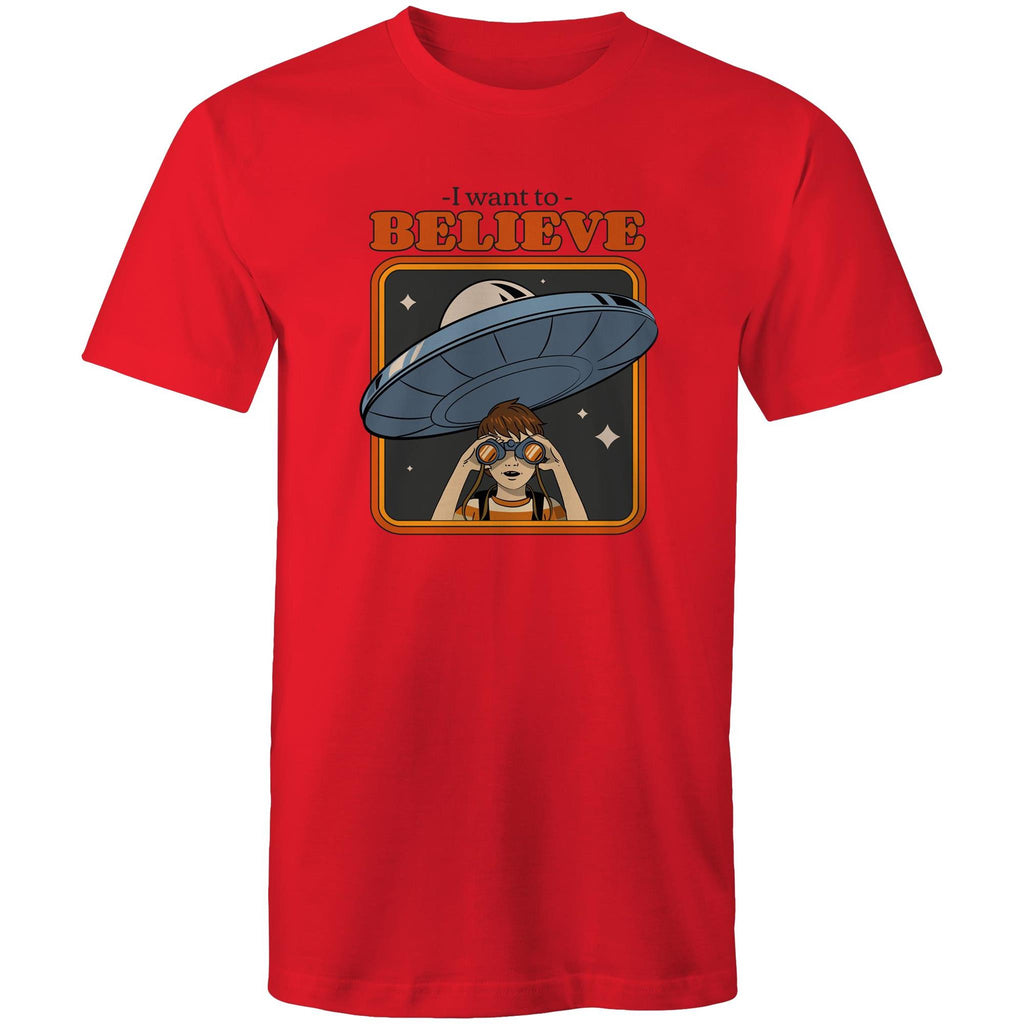 I Want To Believe - Mens T-Shirt Red Mens T-shirt Printed In Australia Sci Fi