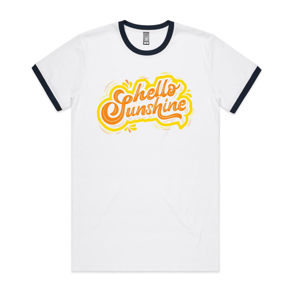 Hello Sunshine - Staple Ringer Tee White Navy Ringer T-Shirt Printed In Australia Summer