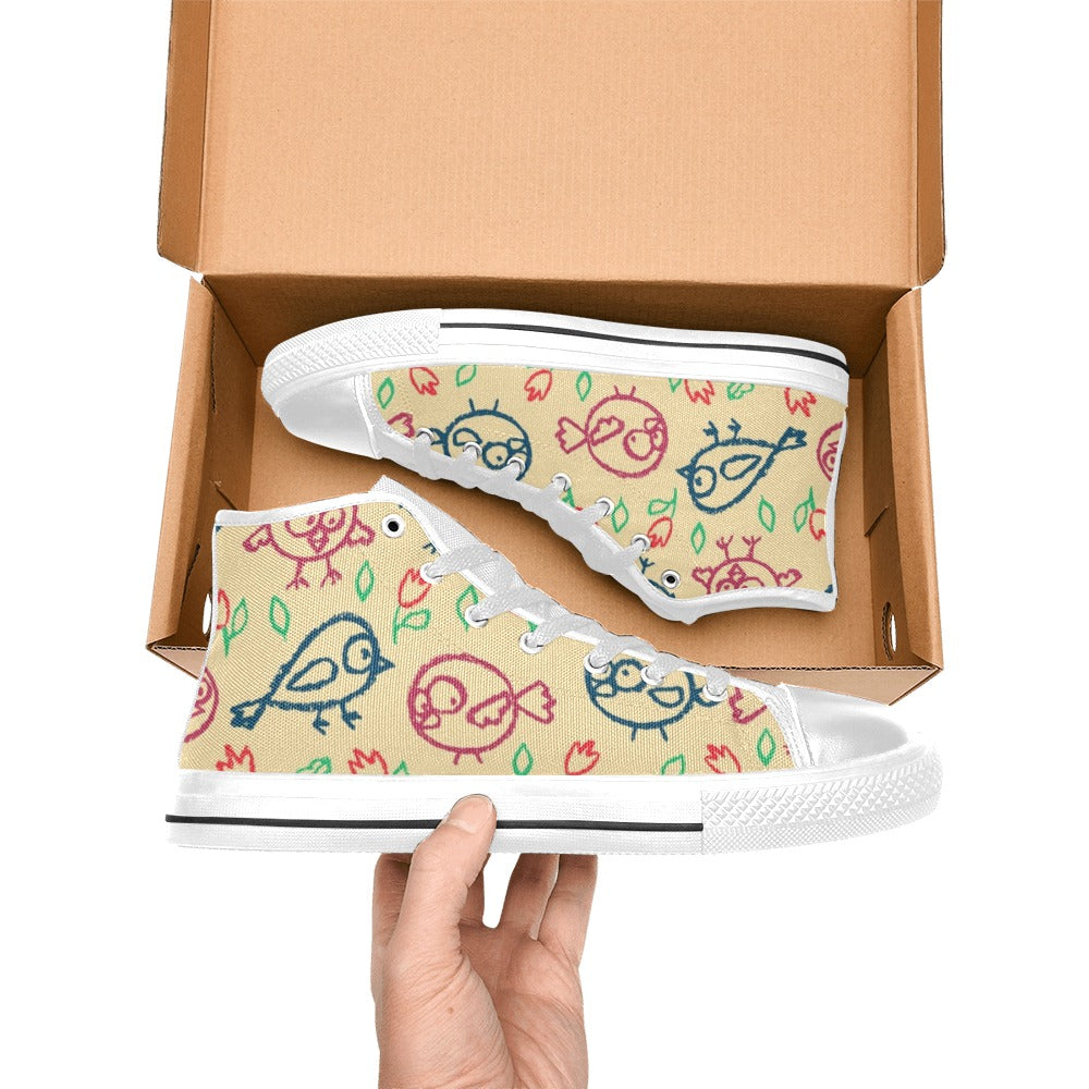 Bird Doodle - Kids High Top Canvas Shoes