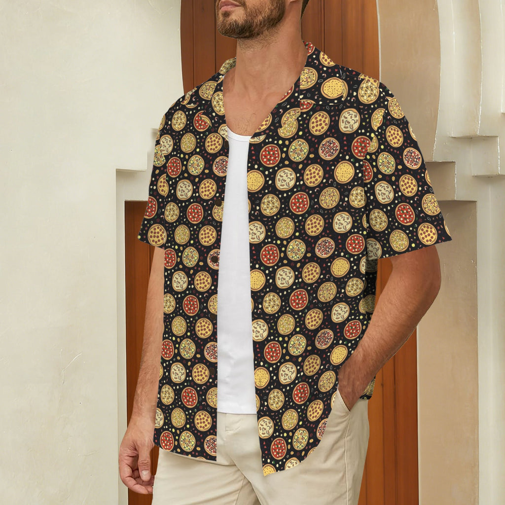 Round Pizzas On Black - Men's Short Sleeve Hawaiian Shirt