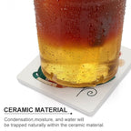 Cat And Flower - Ceramic Coasters (Square) Ceramic Coasters animal Printed Offshore