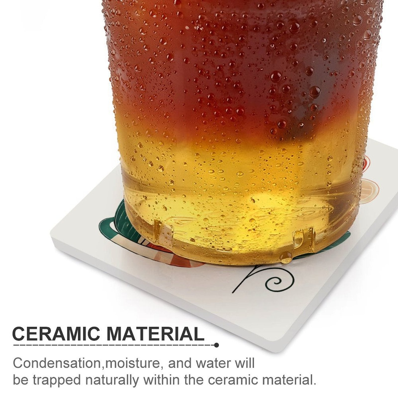 Cat And Flower - Ceramic Coasters (Square) Ceramic Coasters animal Printed Offshore