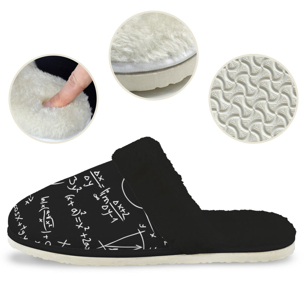 Equations Men's Fur Trim Thick-Sole Indoor Slippers Men's Fur Trimmed Slippers Maths Printed Offshore