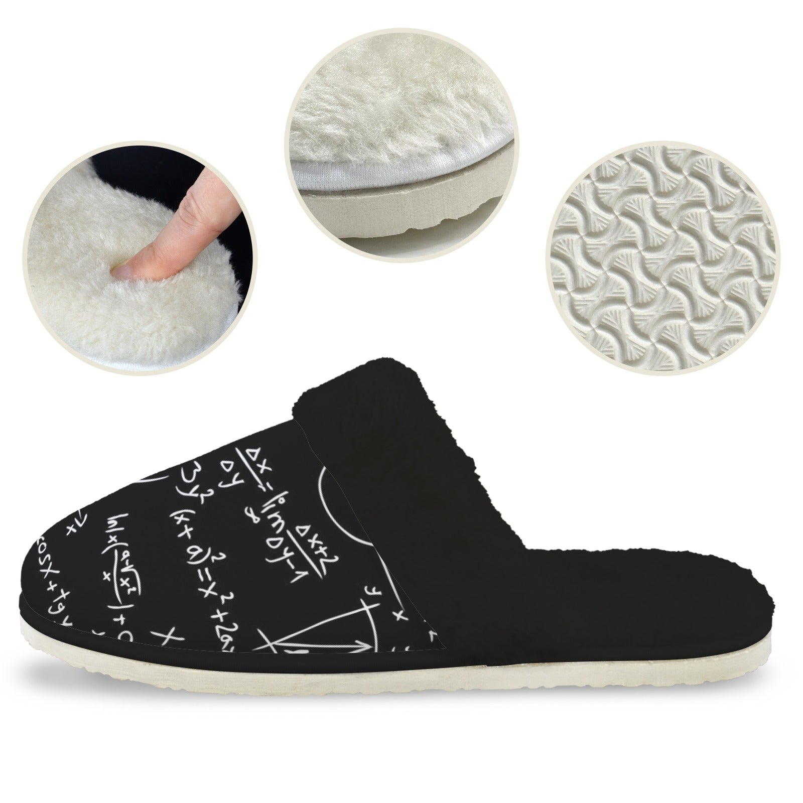 Equations Men's Fur Trim Thick-Sole Indoor Slippers Men's Fur Trimmed Slippers Maths Printed Offshore