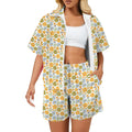 Retro Boho Flower Women's Windbreaker Short Set 2XL Women's Windbreaker Short Set Plants Printed Offshore