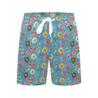 Doughnuts On Blue Men's Mid-Length Beach Shorts Men's Mid-Length Beach Shorts Food Printed Offshore