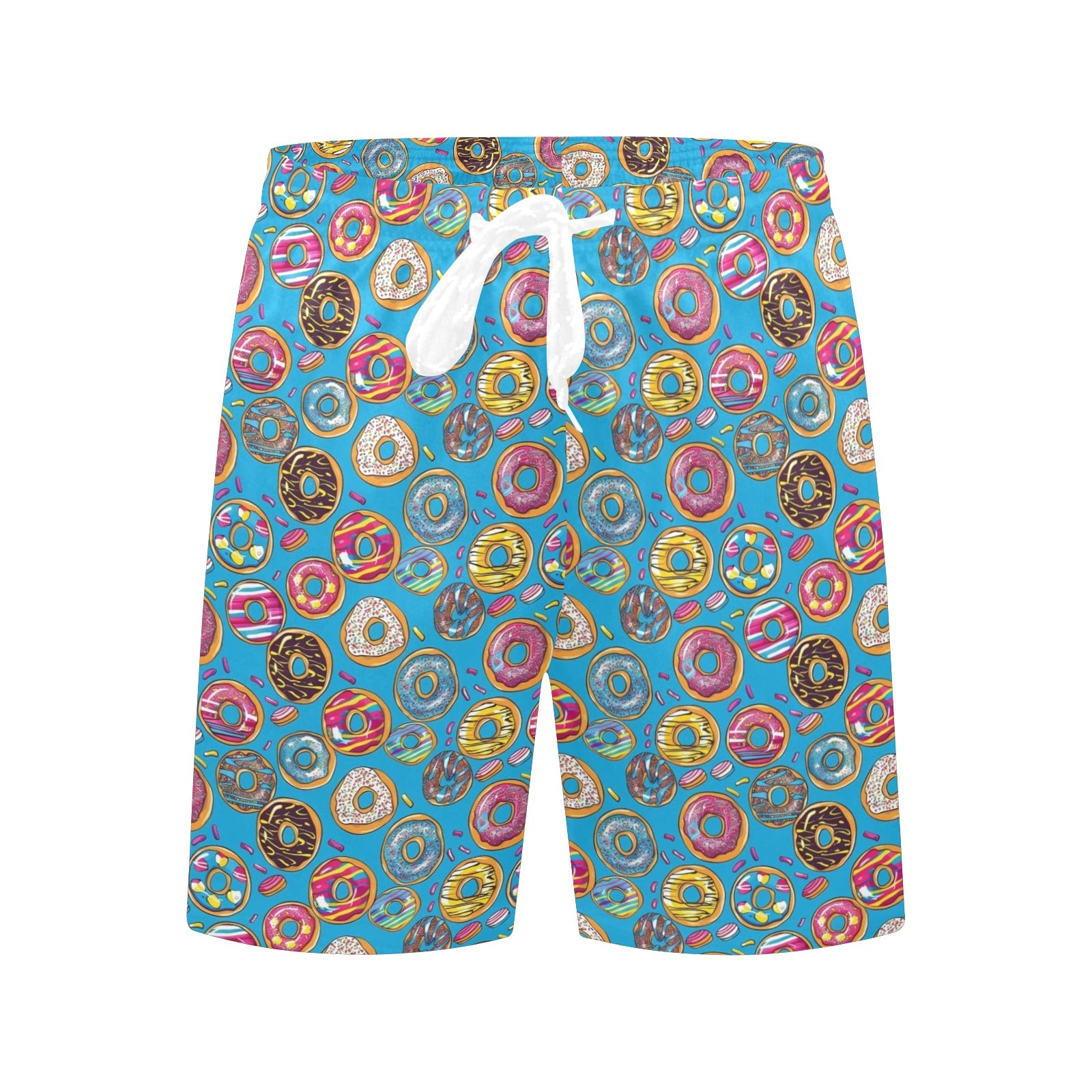 Doughnuts On Blue Men's Mid-Length Beach Shorts Men's Mid-Length Beach Shorts Food Printed Offshore