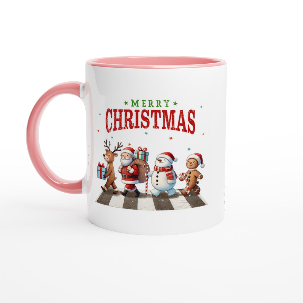 Fab Four, Merry Christmas - White 11oz Ceramic Mug with Color Inside Ceramic Pink Christmas Colour Mug Christmas Globally Fulfilled