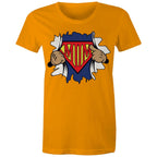 Super Mum - Womens T-shirt Orange Womens T-shirt comic Mum Printed In Australia