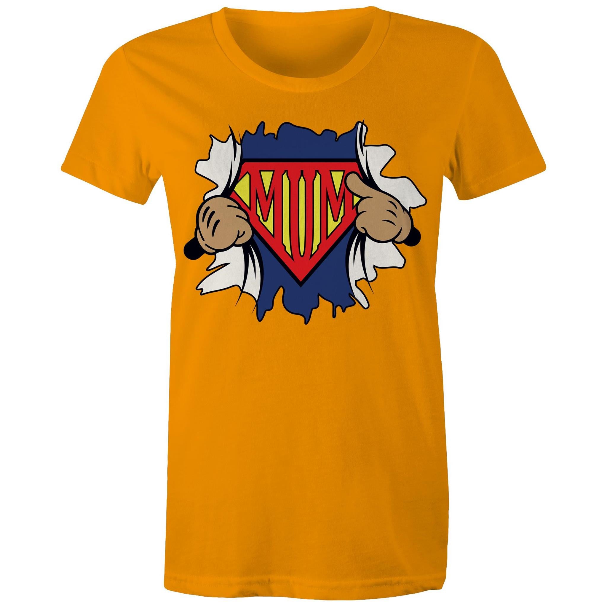 Super Mum - Womens T-shirt Orange Womens T-shirt comic Mum Printed In Australia