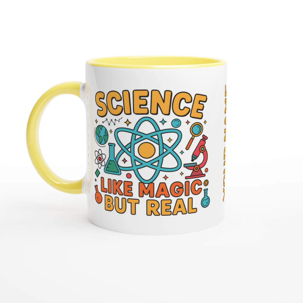 Personalised - Science, Like Magic But Real - 11oz Ceramic Mug Ceramic Yellow Personalised 11oz Mug Globally Fulfilled Science
