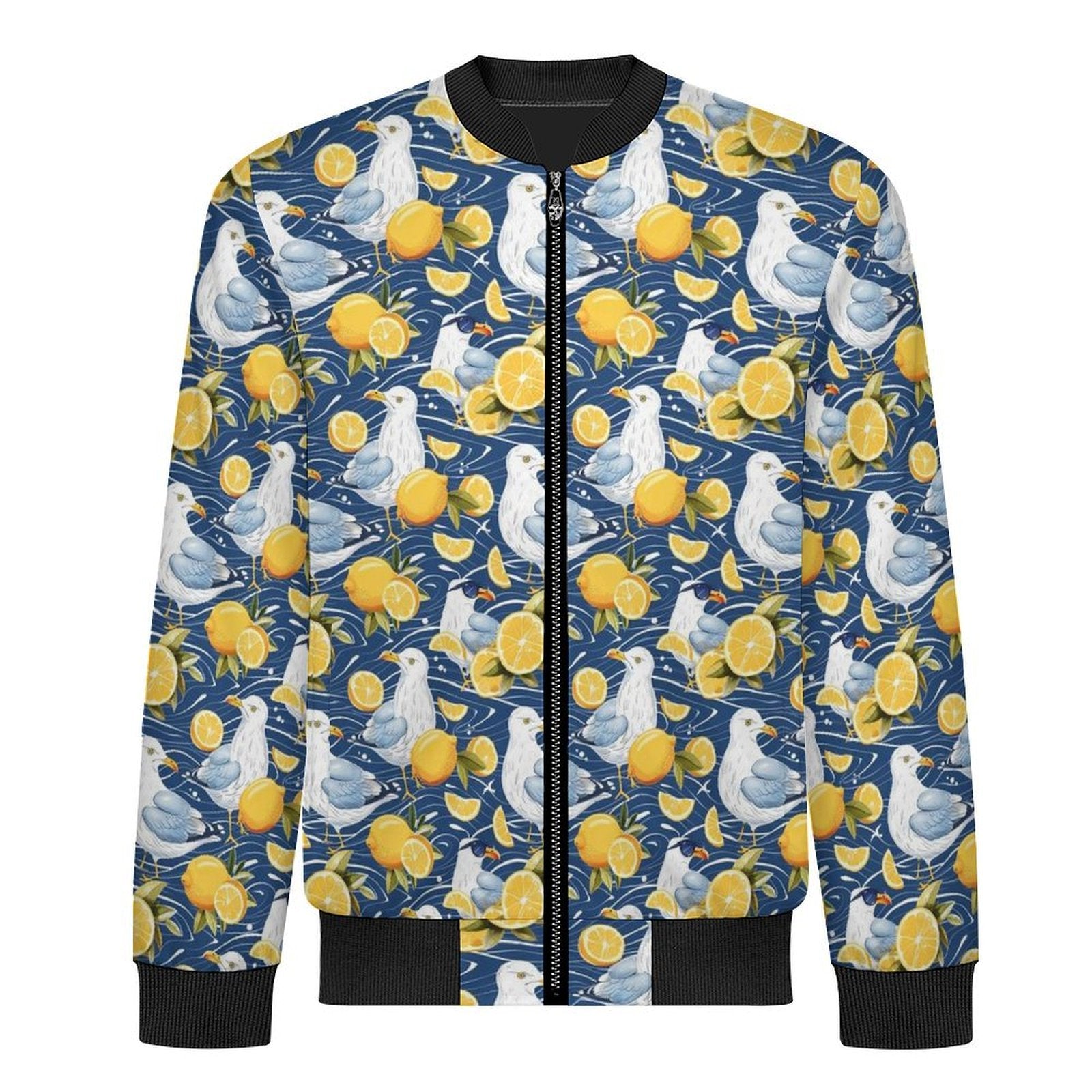 Lemon Seagull Men's Casual Zip‑Up Bomber Jacket