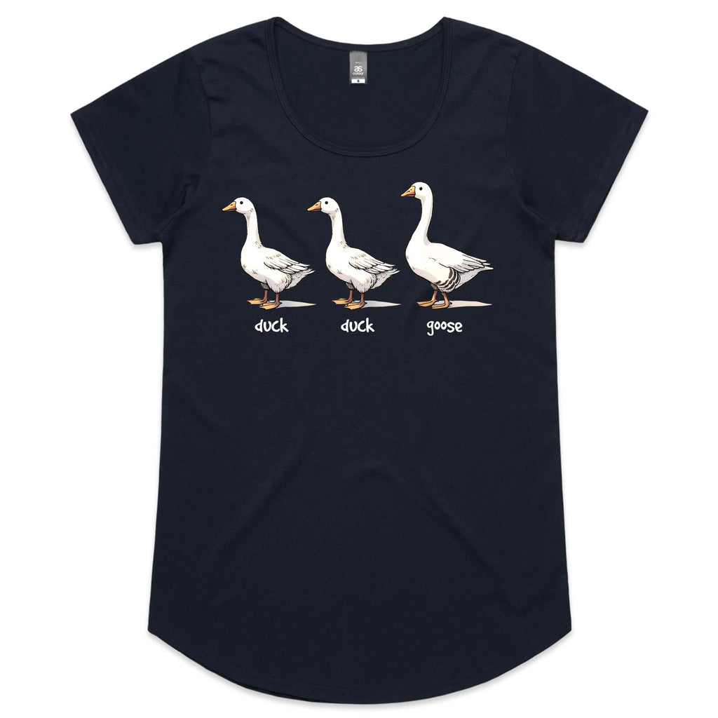 Duck Duck Goose - Womens Scoop Neck T-Shirt Navy Womens Scoop Neck T-shirt animal Games Printed In Australia