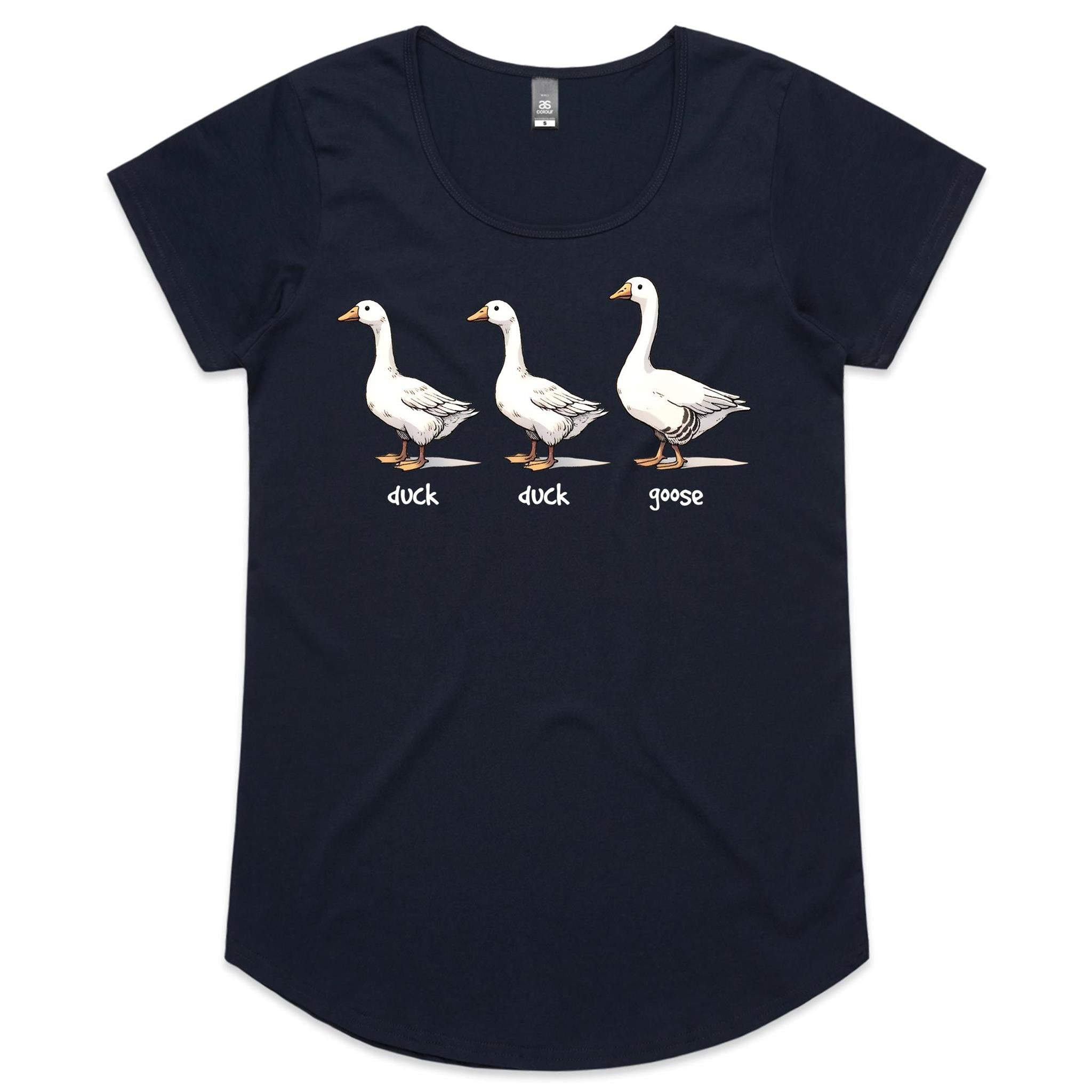 Duck Duck Goose - Womens Scoop Neck T-Shirt Navy Womens Scoop Neck T-shirt animal Games Printed In Australia