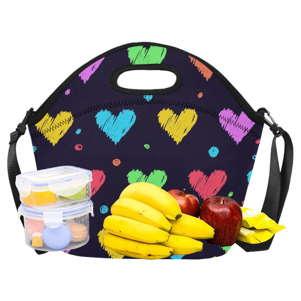 Colourful Hearts - Neoprene Lunch Bag/Large (Model 1669) Neoprene Lunch Bag Love Printed Offshore