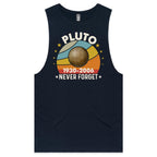Never Forget Pluto Mens Men's AS Colour Drop Arm Tank Top Navy Drop Arm Tank Top Printed In Australia Space
