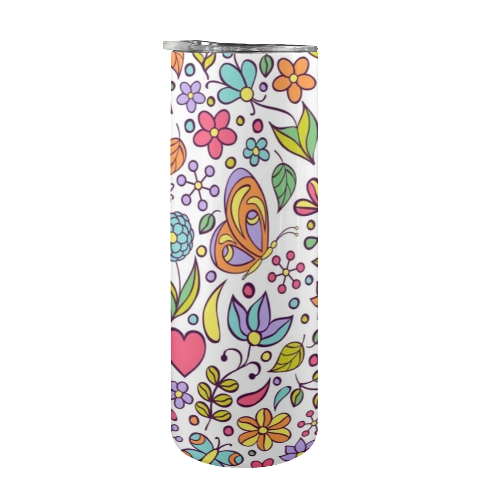 Hippie Butterfly And Flowers - 20oz Tall Skinny Tumbler with Lid and Straw