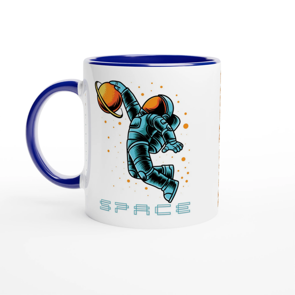 Personalised - Astronaut Basketball - White 11oz Ceramic Mug with Colour Inside Ceramic Blue Personalised 11oz Mug customise Globally Fulfilled personalise Space