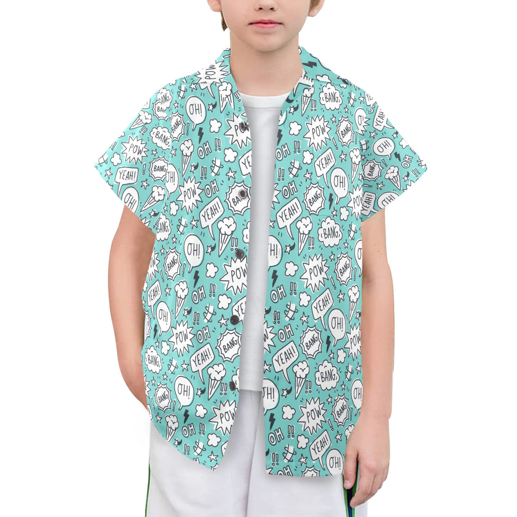 Comic Book Speech Bubbles Senior Kids Hawaiian Shirt Senior Kids Hawaiian Shirt 8-15 comic Printed Offshore