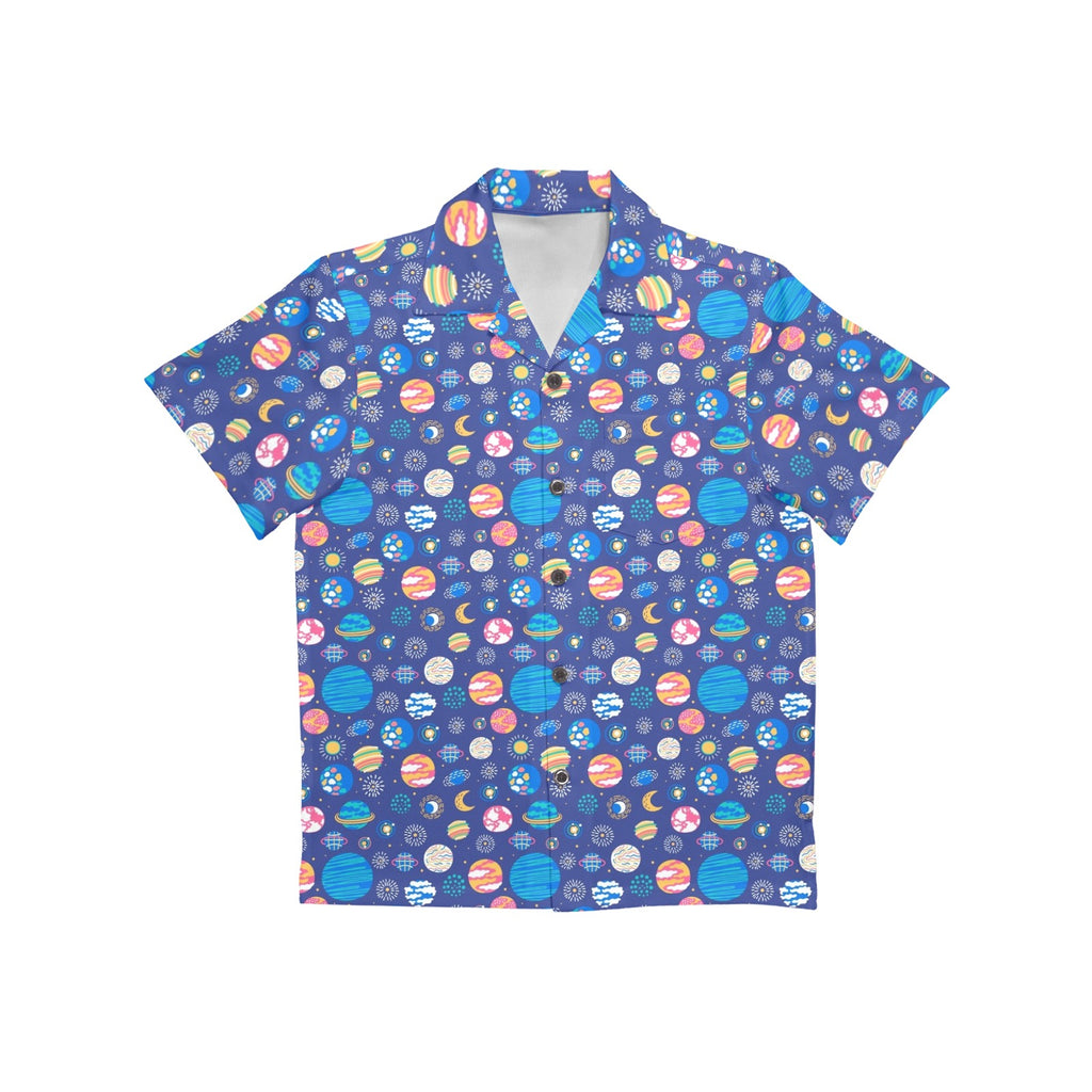 Planets On Blue Junior Kids Hawaiian Shirt