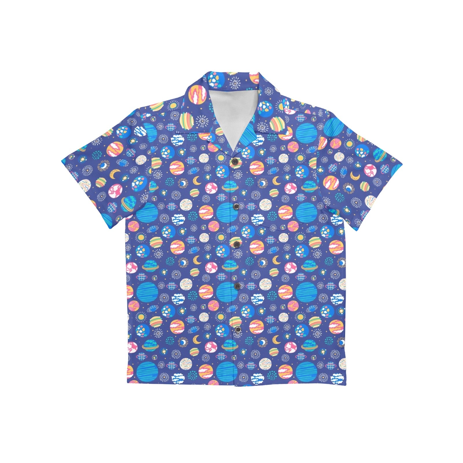 Planets On Blue Junior Kids Hawaiian Shirt