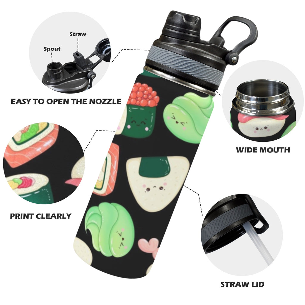Happy Sushi Insulated Water Bottle with Dual-Use Lid (18oz) Insulated Water Bottle with Dual-Use Lid (18oz) Food Printed Offshore