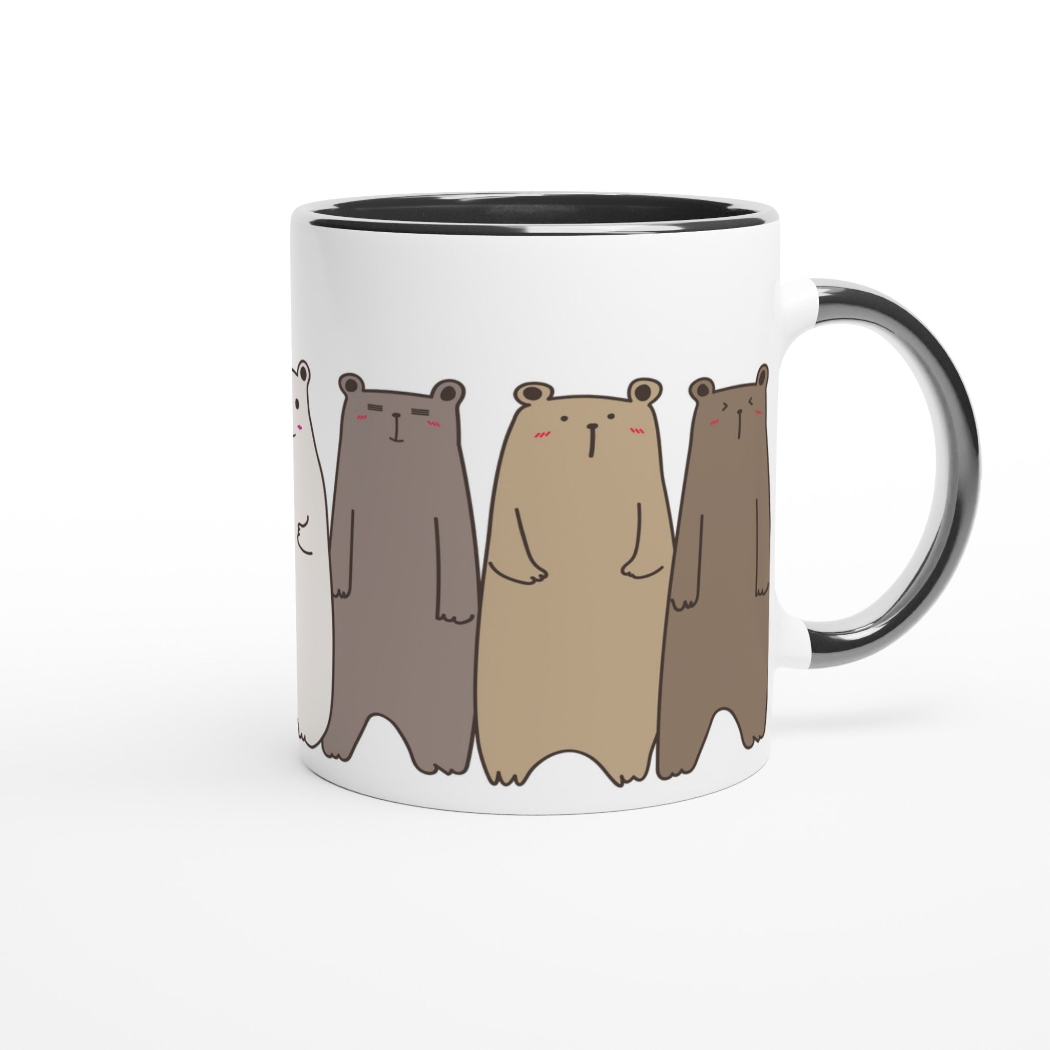 Bears In A Row - White 11oz Ceramic Mug with Colour Inside Colour 11oz Mug animal Globally Fulfilled