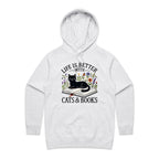 Life Is Better With Cats And Books - Womens Hoodie White Marle Womens Hoodie animal Printed In Australia Reading