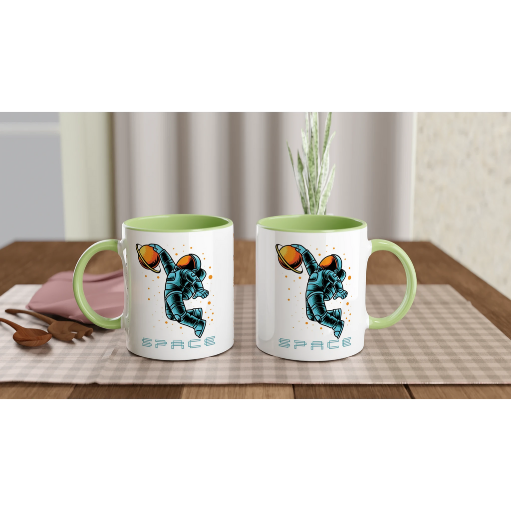 Personalised - Astronaut Basketball - White 11oz Ceramic Mug with Colour Inside Personalised 11oz Mug customise Globally Fulfilled personalise Space