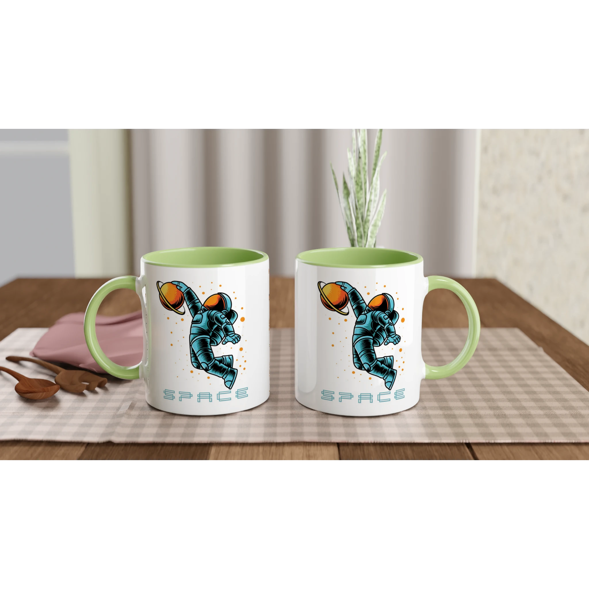 Personalised - Astronaut Basketball - White 11oz Ceramic Mug with Colour Inside Personalised 11oz Mug customise Globally Fulfilled personalise Space