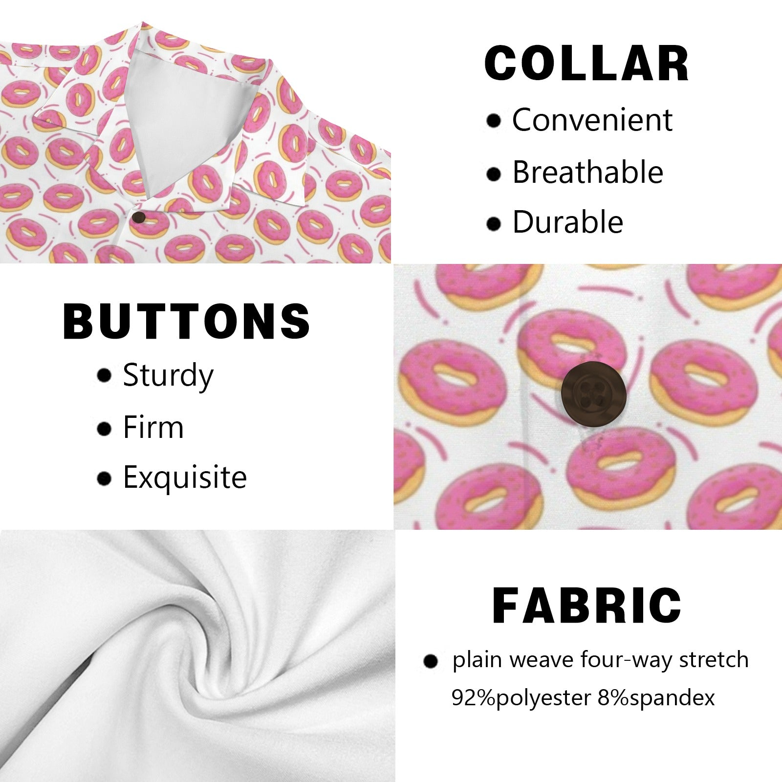 Pink Donuts - Men's Short Sleeve Hawaiian Shirt Men's Hawaiian Shirt (New) Food Printed Offshore