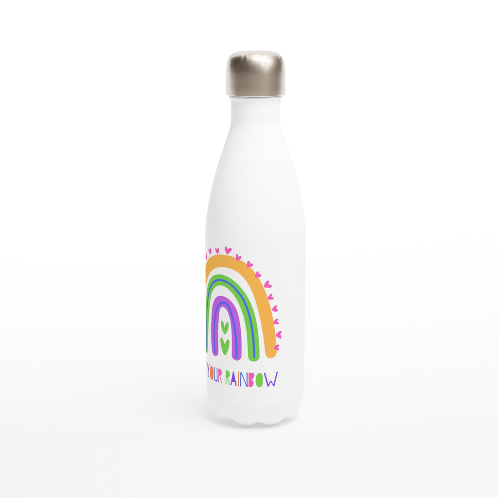 Find Your Rainbow - White 17oz Stainless Steel Water Bottle White Water Bottle Globally Fulfilled