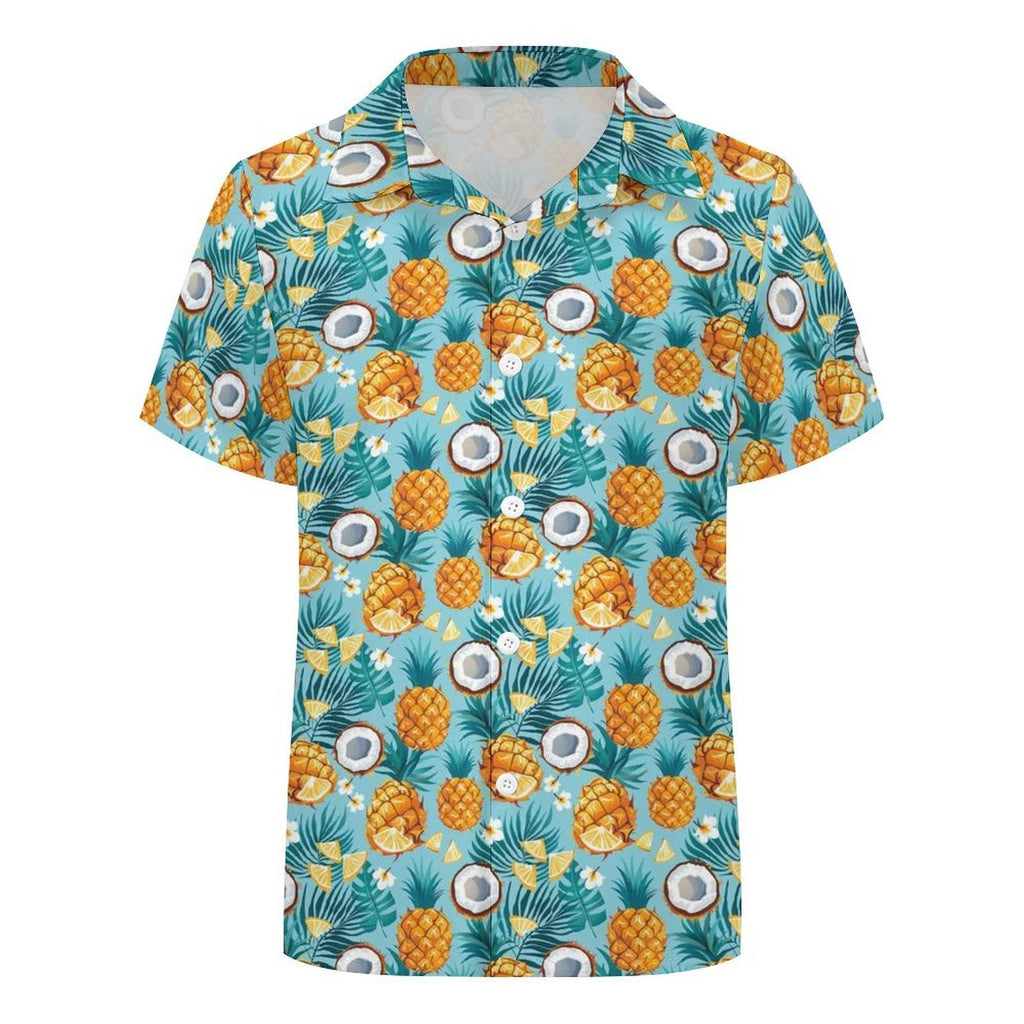 Pineapple Coconut Kids Youth Short Sleeve Button Up Shirt
