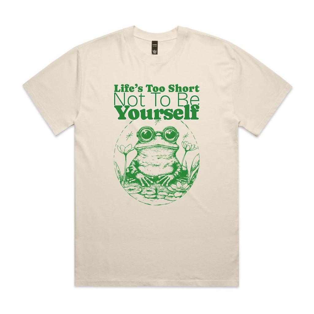 Life's Too Short Not To Be Yourself, Frog AS Colour Heavy Faded Tee Unisex Faded ecru Heavy Faded T-shirt animal Printed In Australia
