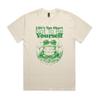 Life's Too Short Not To Be Yourself, Frog AS Colour Heavy Faded Tee Unisex Faded ecru Heavy Faded T-shirt animal Printed In Australia