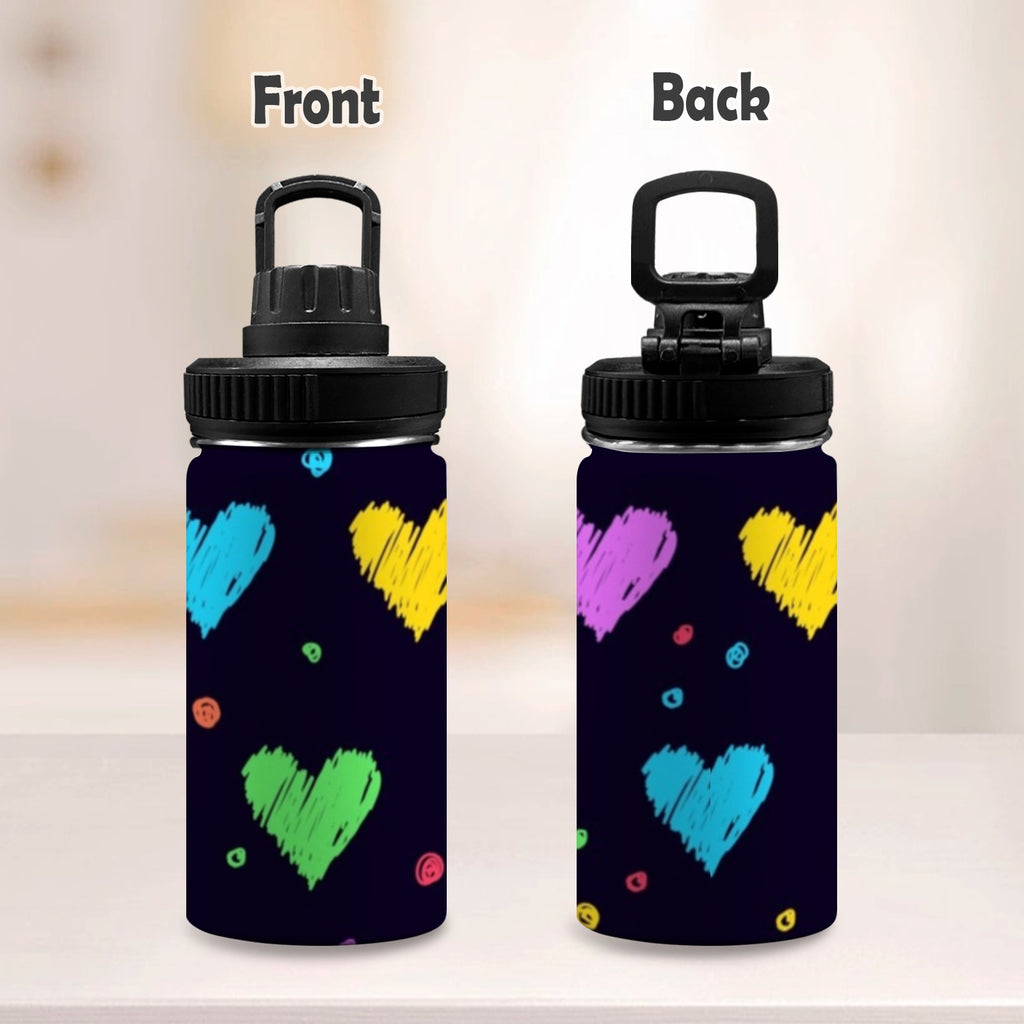 Colourful Hearts - Kids Water Bottle with Chug Lid (12 oz)