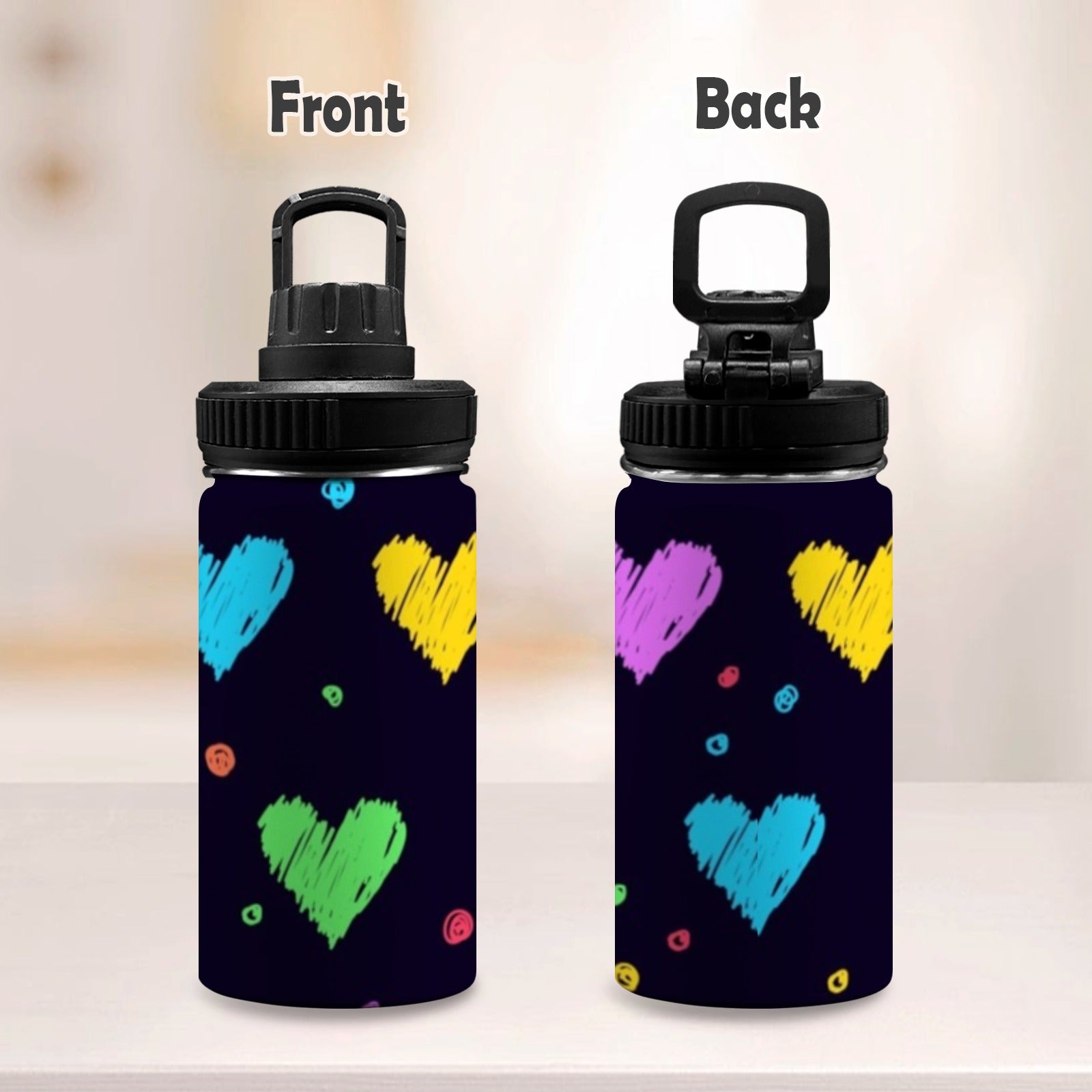 Colourful Hearts - Kids Water Bottle with Chug Lid (12 oz)