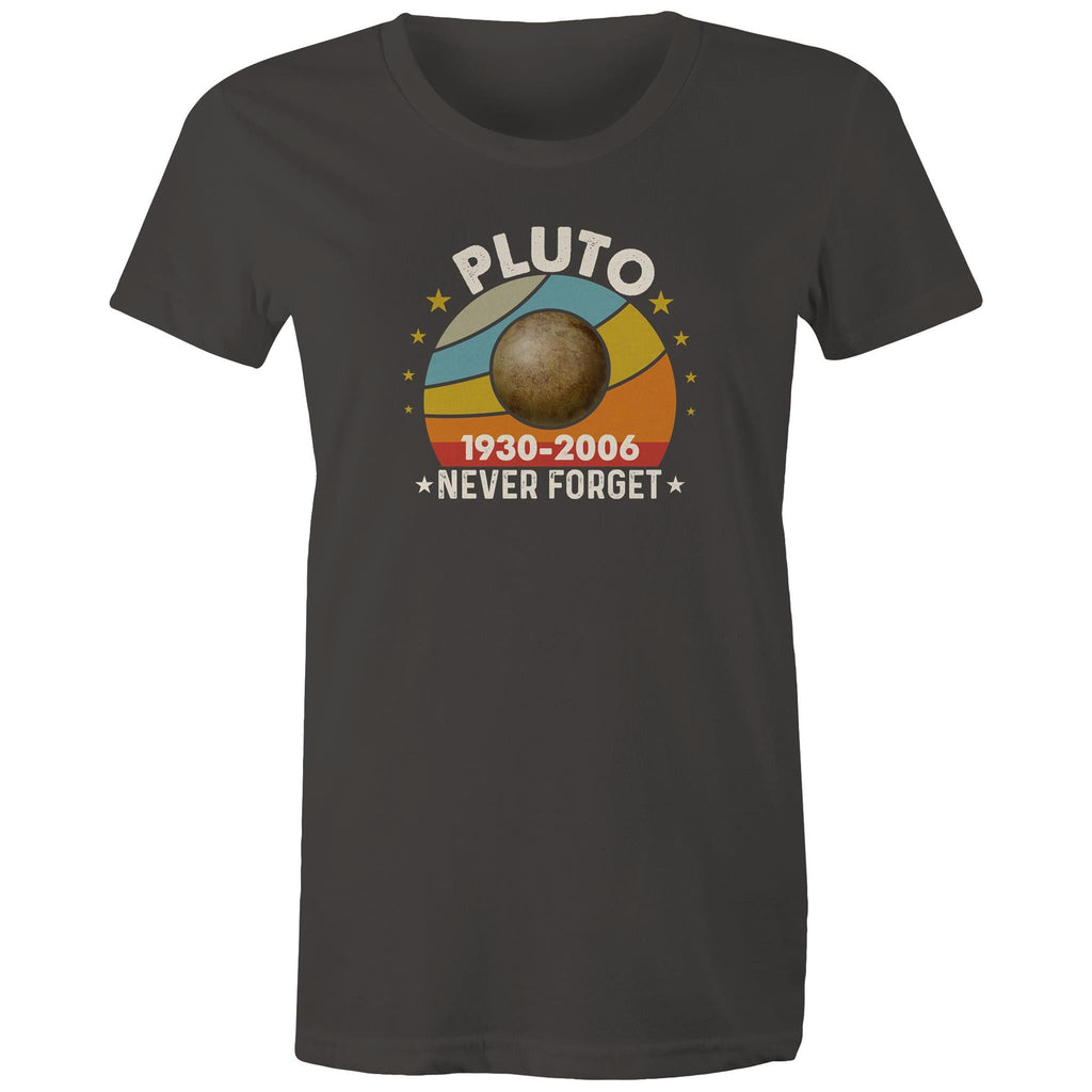 Never Forget Pluto - Womens T-shirt Charcoal Womens T-shirt Printed In Australia Space