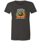 Never Forget Pluto - Womens T-shirt Charcoal Womens T-shirt Printed In Australia Space