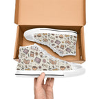 Books And Coffee Women's High Top Canvas Shoes Womens Classic High Top Shoes Coffee Printed Offshore Reading