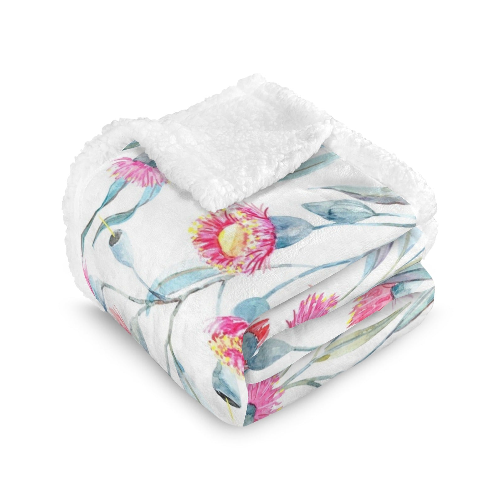 Pink Eucalyptus Flowers - Double-Layer Fleece Blanket 51"x59"