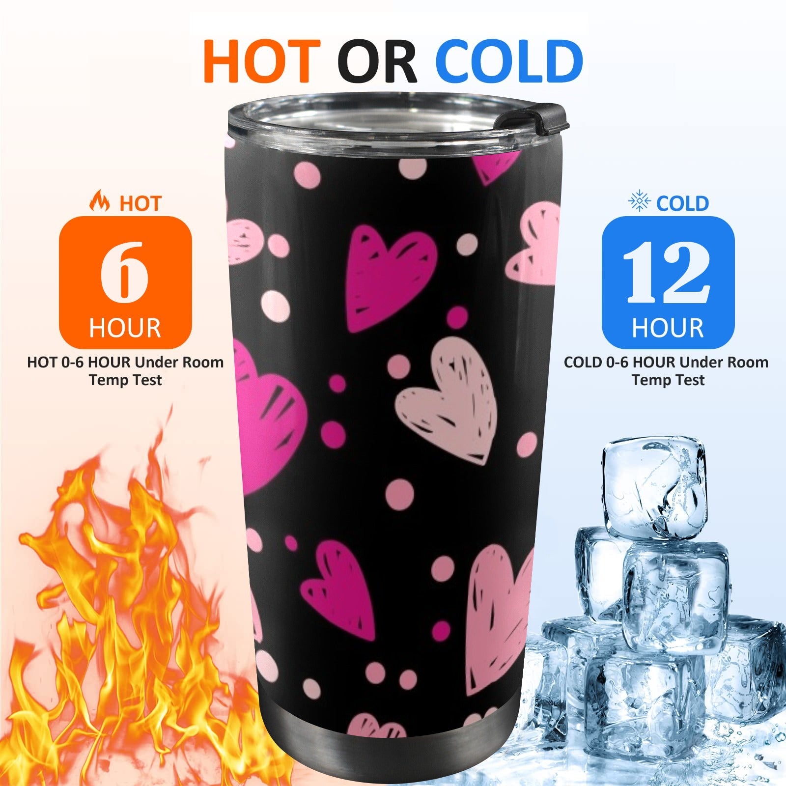 Pink Hearts - 20oz Mobile Tumbler with Lid (Black Lock)