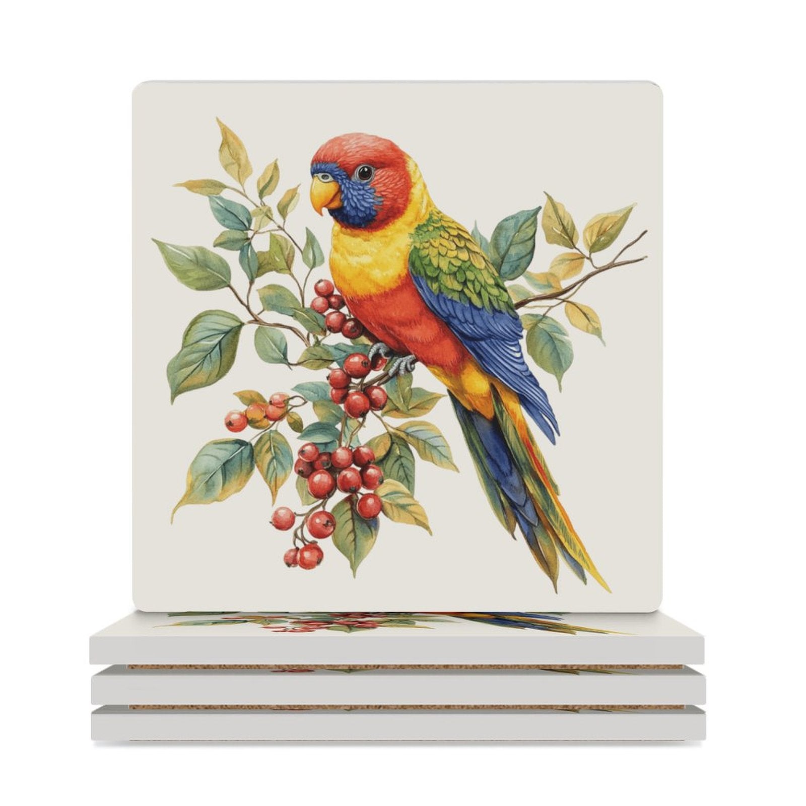 Lorikeet - Ceramic Coasters (Square) white Ceramic Coasters animal Printed Offshore