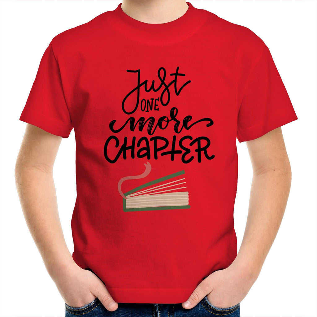 Just One More Chapter - Kids Youth T-Shirt Red Kids Youth T-shirt Printed In Australia Reading