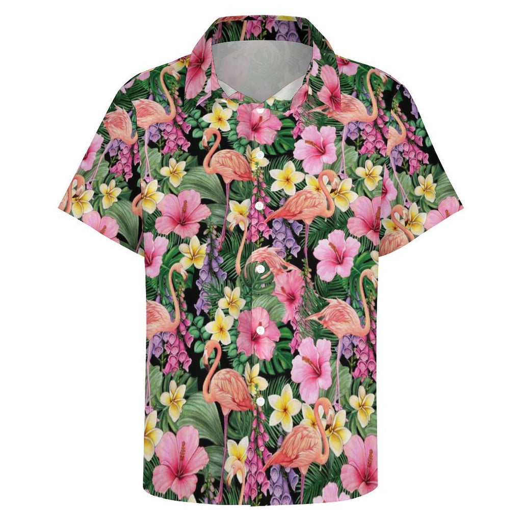 Flamingo Jungle Women's Collared Pocketless Short Sleeve Shirt