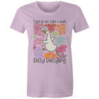 Sorry I'm Late, I Was Dilly Dallying - Womens T-shirt Lavender Womens T-shirt animal Printed In Australia