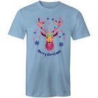 Christmas Deer - Mens T-Shirt Carolina Blue Mens Christmas T-shirt Christmas Printed In Australia